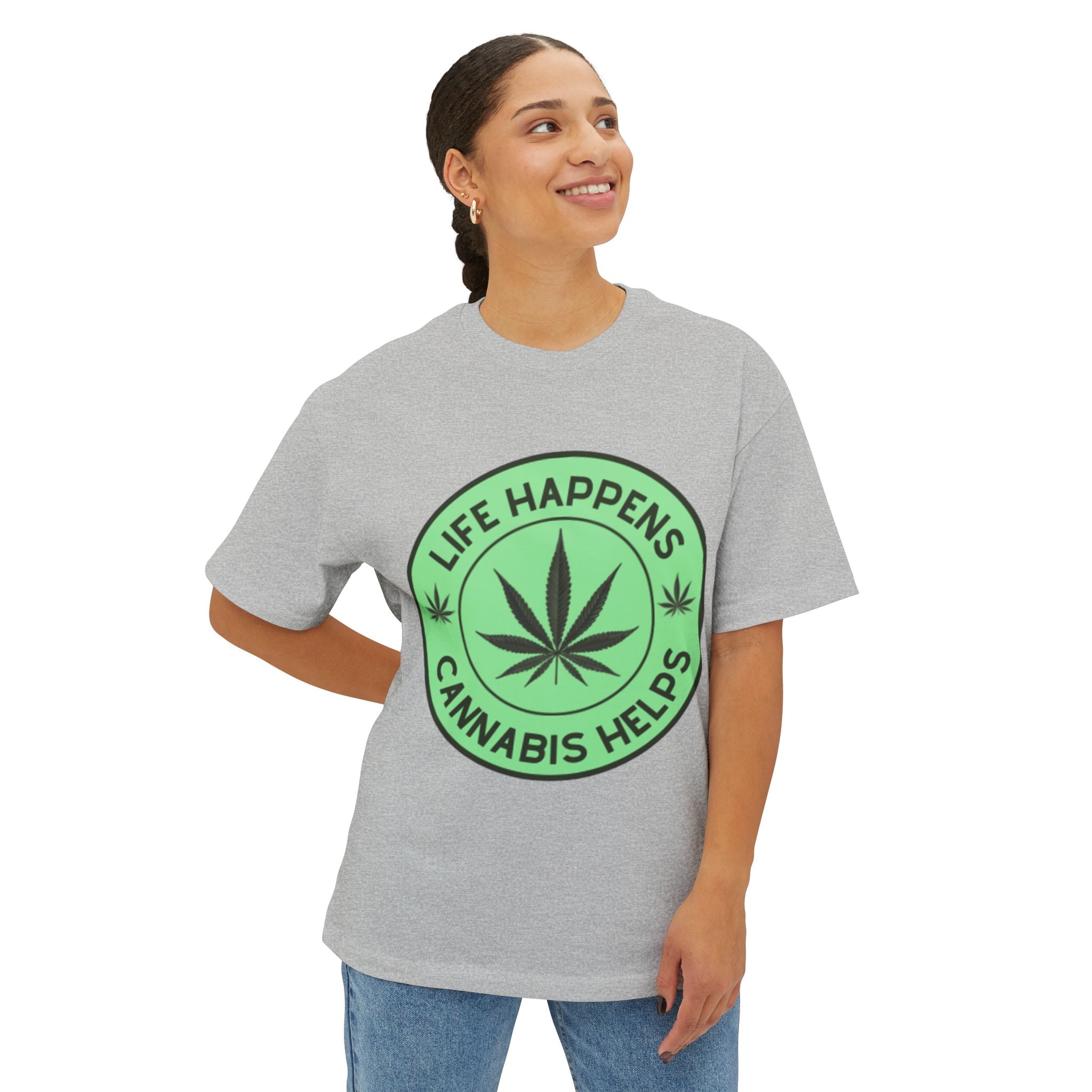 Cannabis Helps Tee — "Life Happens" Marijuana Leaf Graphic T-Shirt