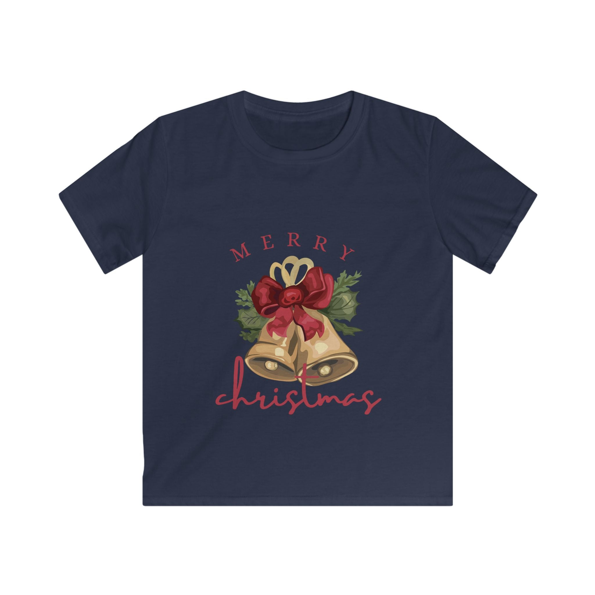 Kids Christmas Tee - 'Merry Christmas' Bells & Holly Holiday Shirt