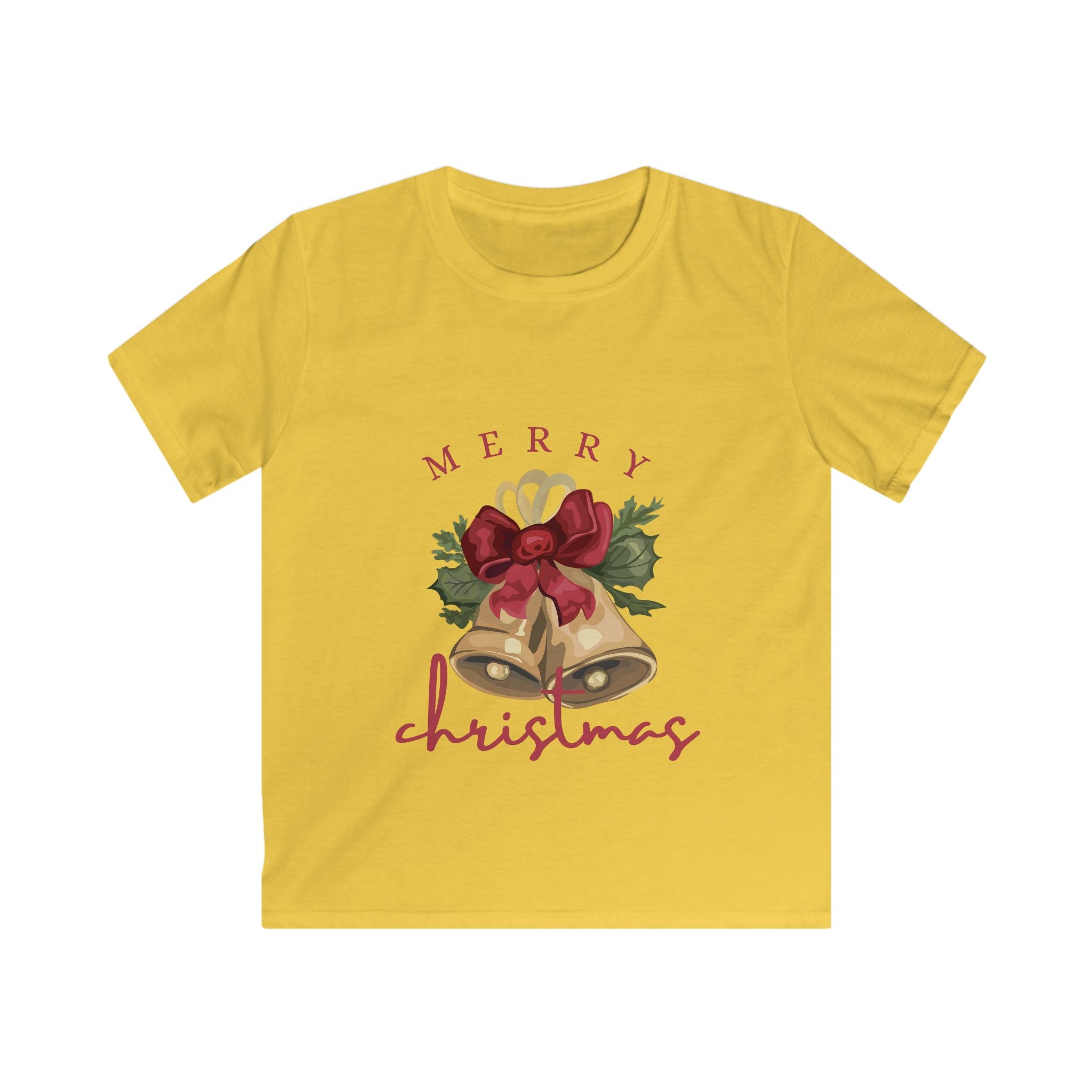 Kids Christmas Tee - 'Merry Christmas' Bells & Holly Holiday Shirt