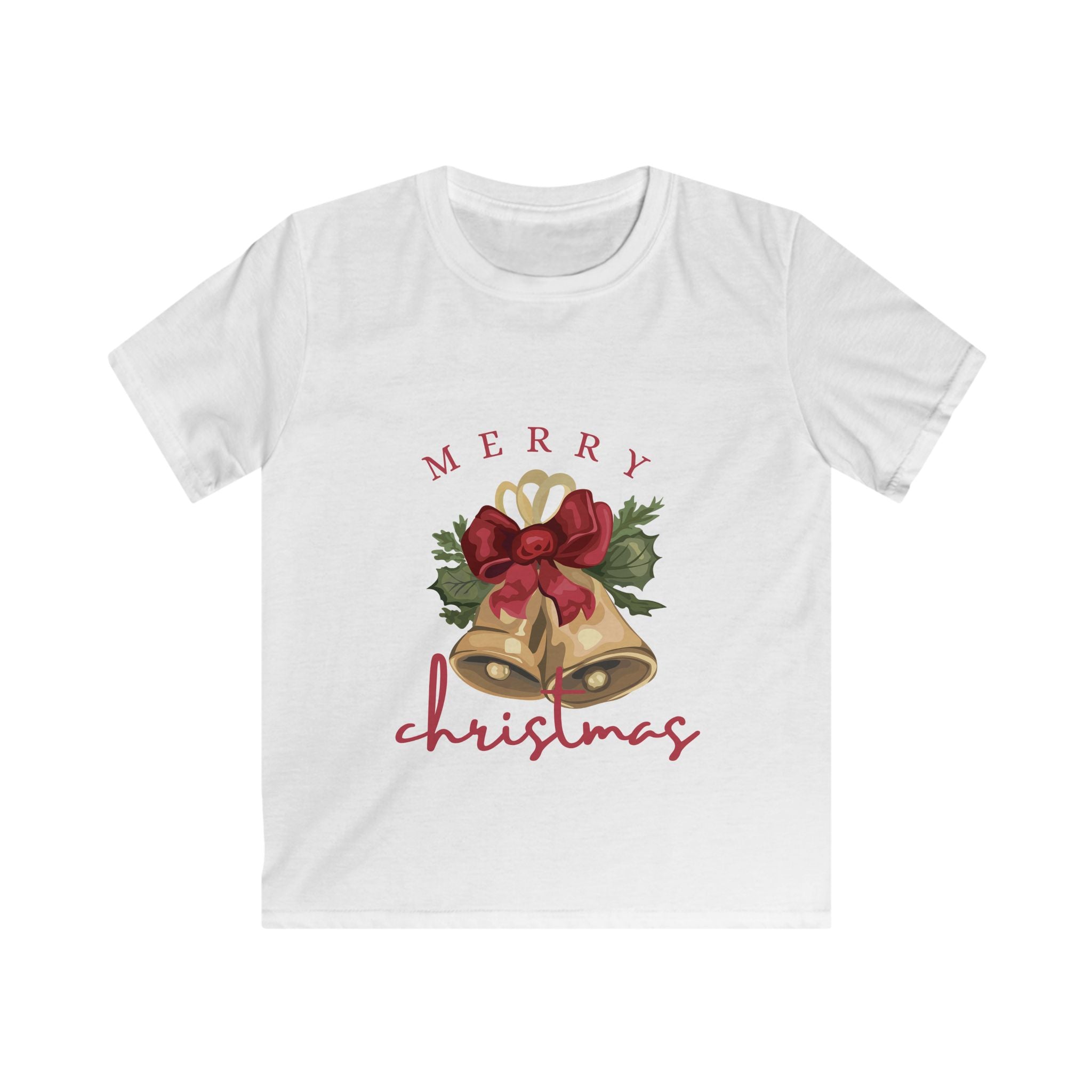 Kids Christmas Tee - 'Merry Christmas' Bells & Holly Holiday Shirt