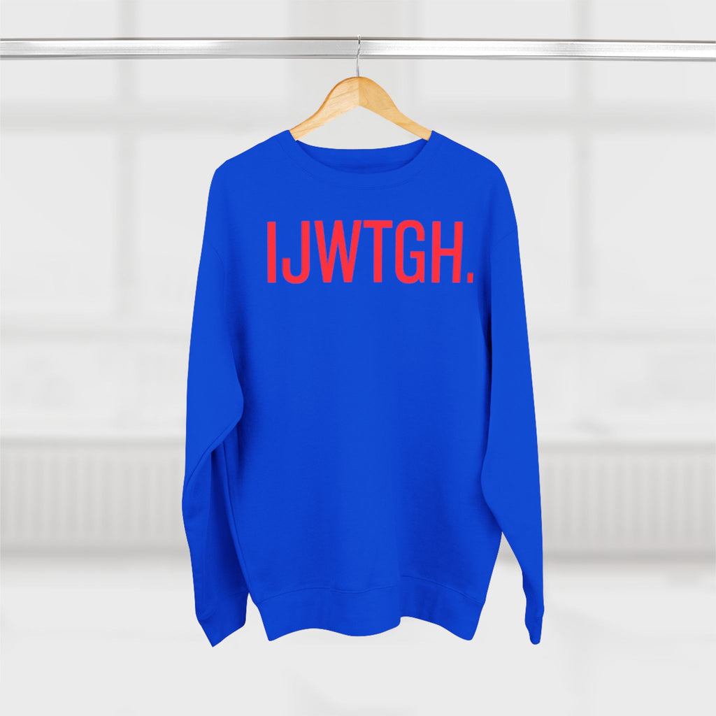 IJWTGH. Minimalist Graphic Sweatshirt — Bold Red Text Crewneck