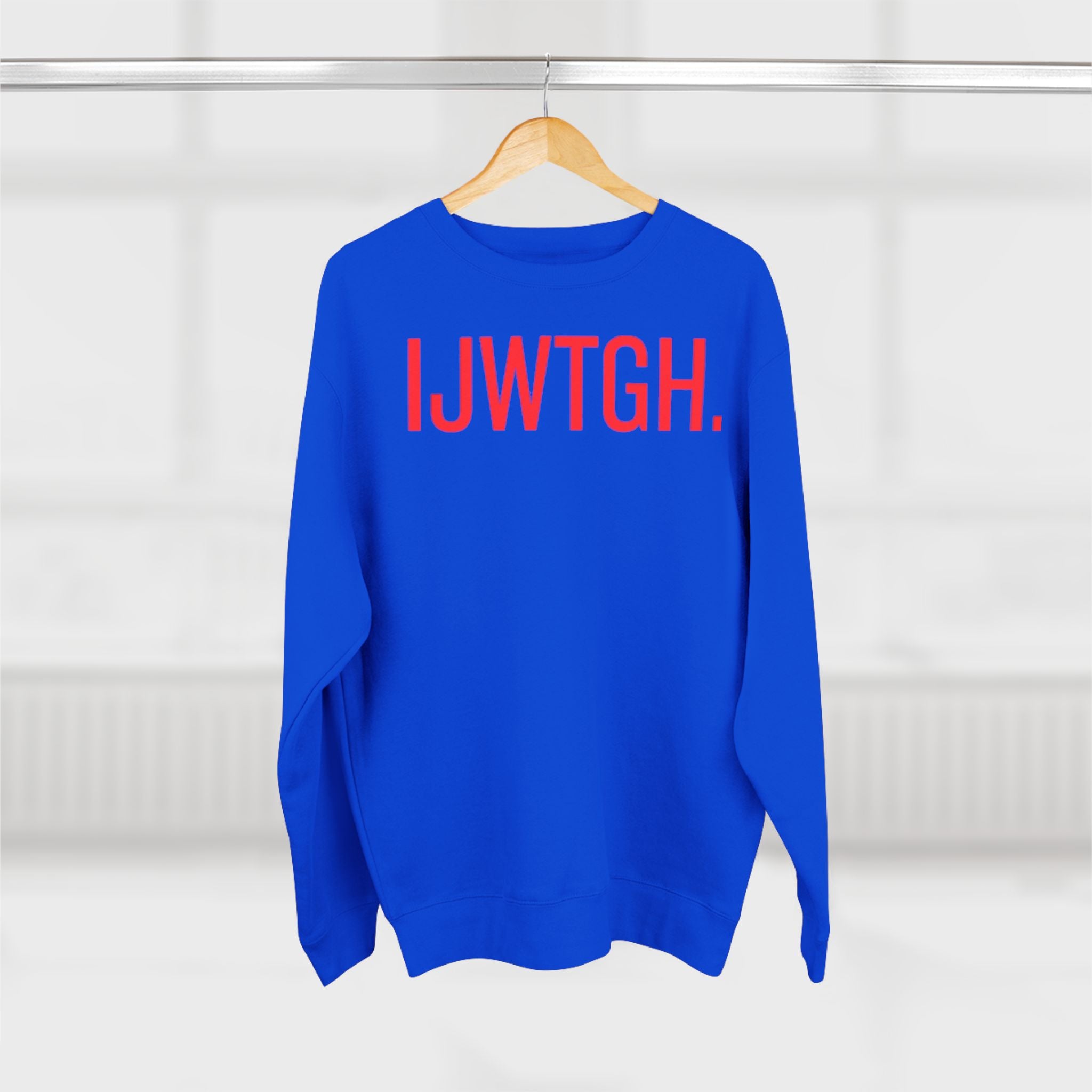 IJWTGH. Minimalist Graphic Sweatshirt — Bold Red Text Crewneck