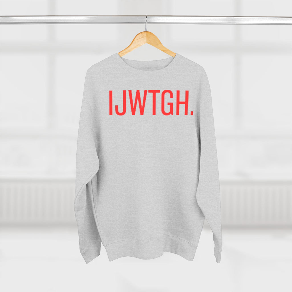 IJWTGH. Minimalist Graphic Sweatshirt — Bold Red Text Crewneck