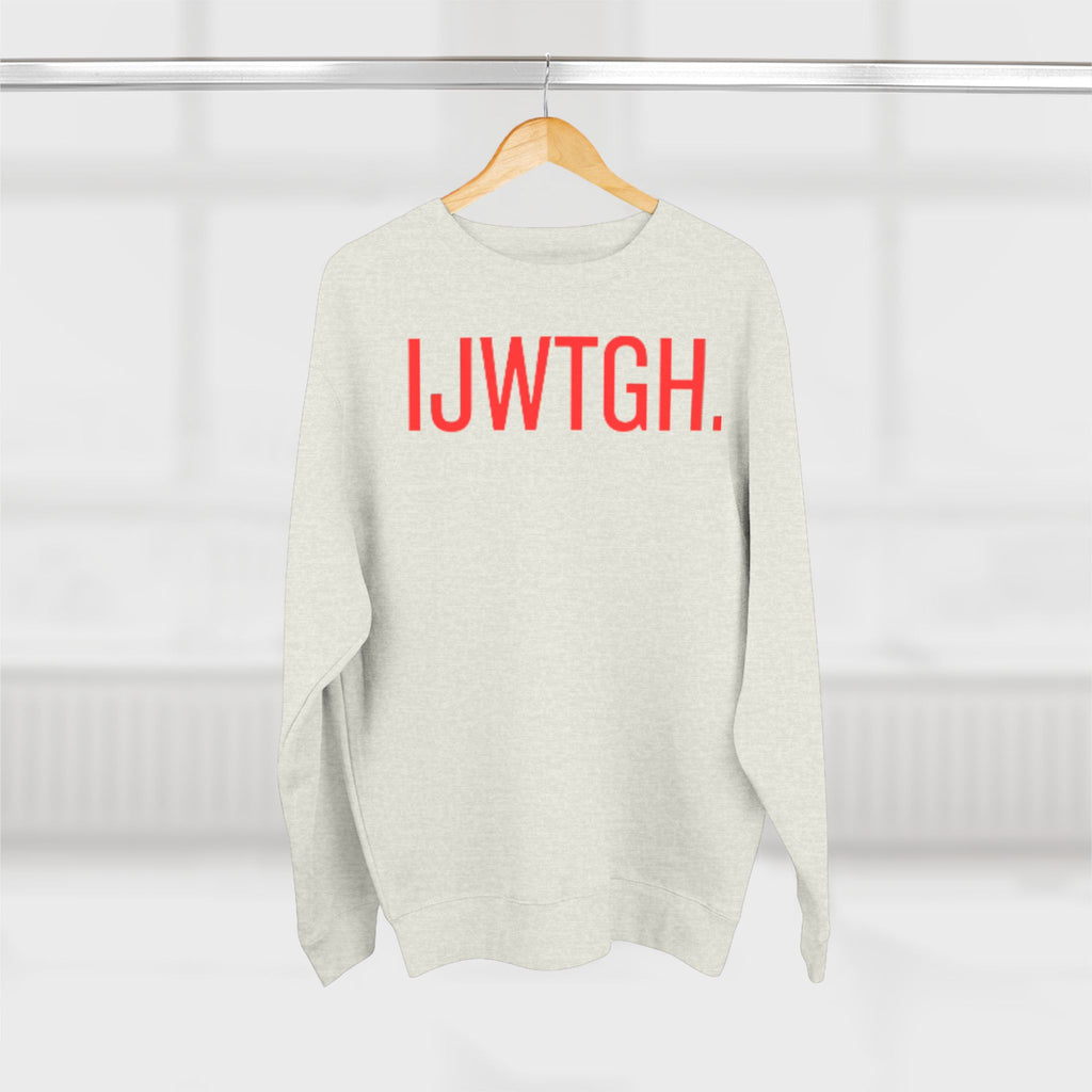 IJWTGH. Minimalist Graphic Sweatshirt — Bold Red Text Crewneck