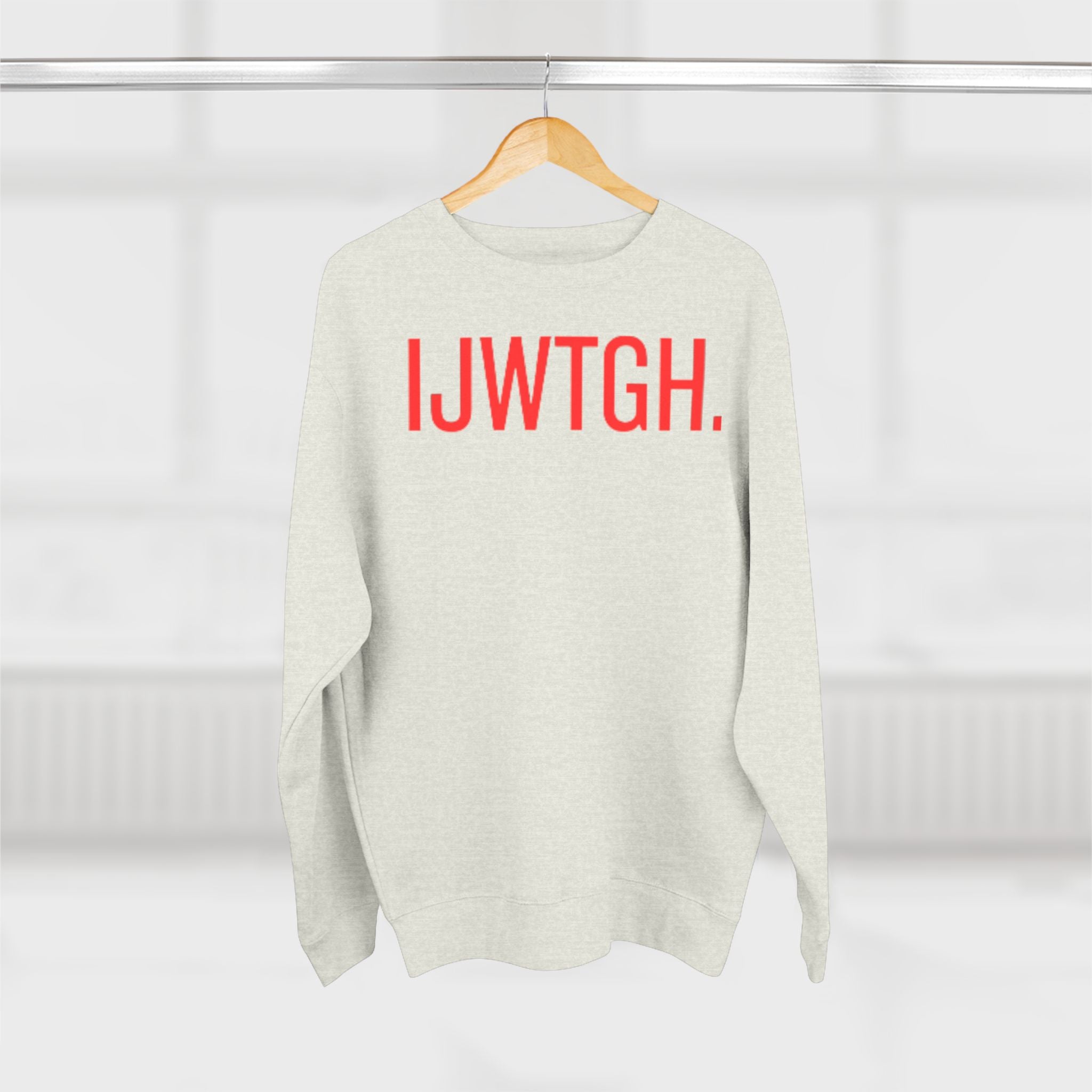 IJWTGH. Minimalist Graphic Sweatshirt — Bold Red Text Crewneck