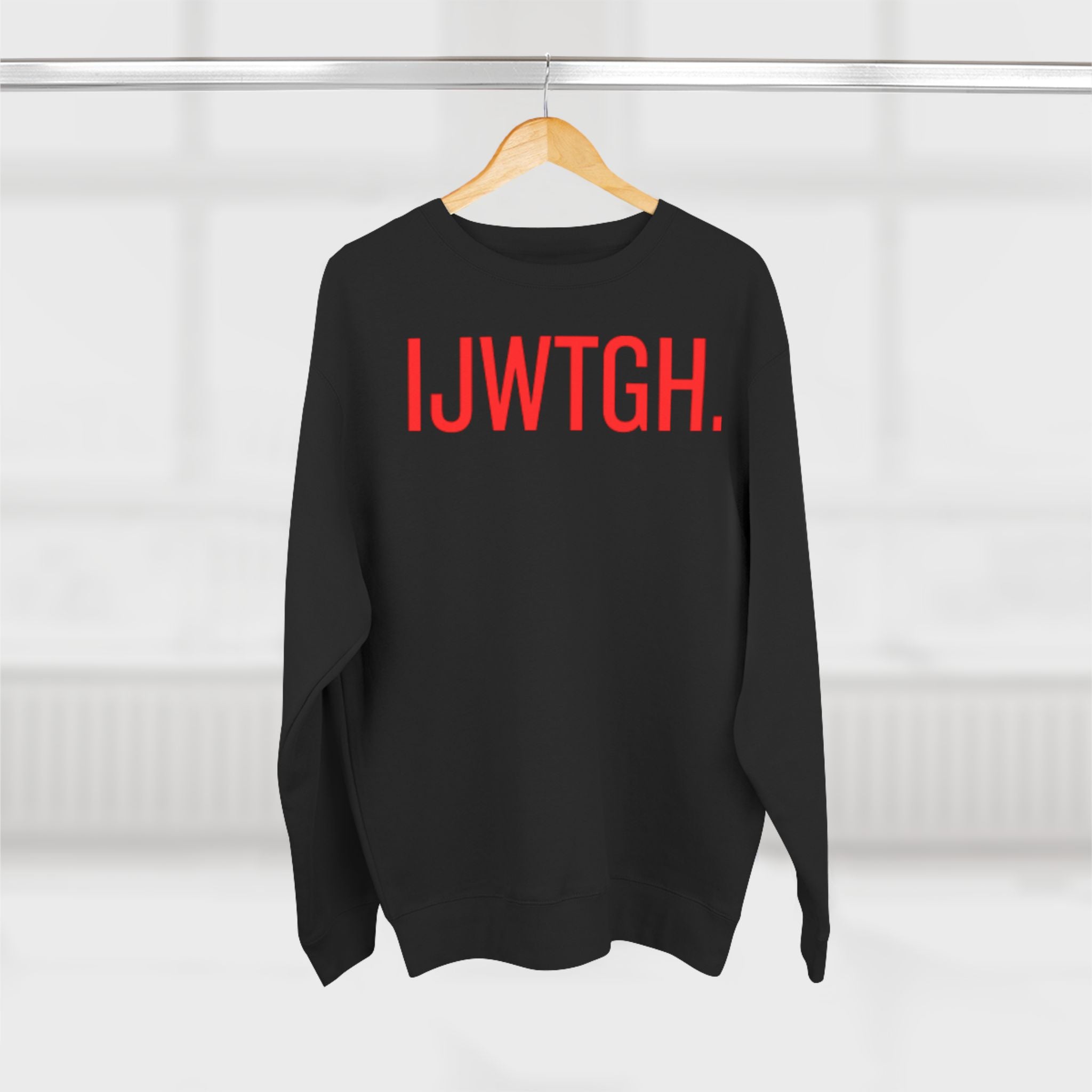 IJWTGH. Minimalist Graphic Sweatshirt — Bold Red Text Crewneck