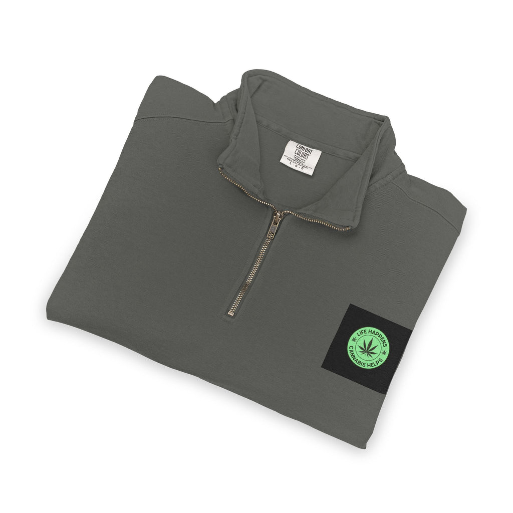 Earth Green Quarter-Zip Sweatshirt — Small Earth Patch Chest Design