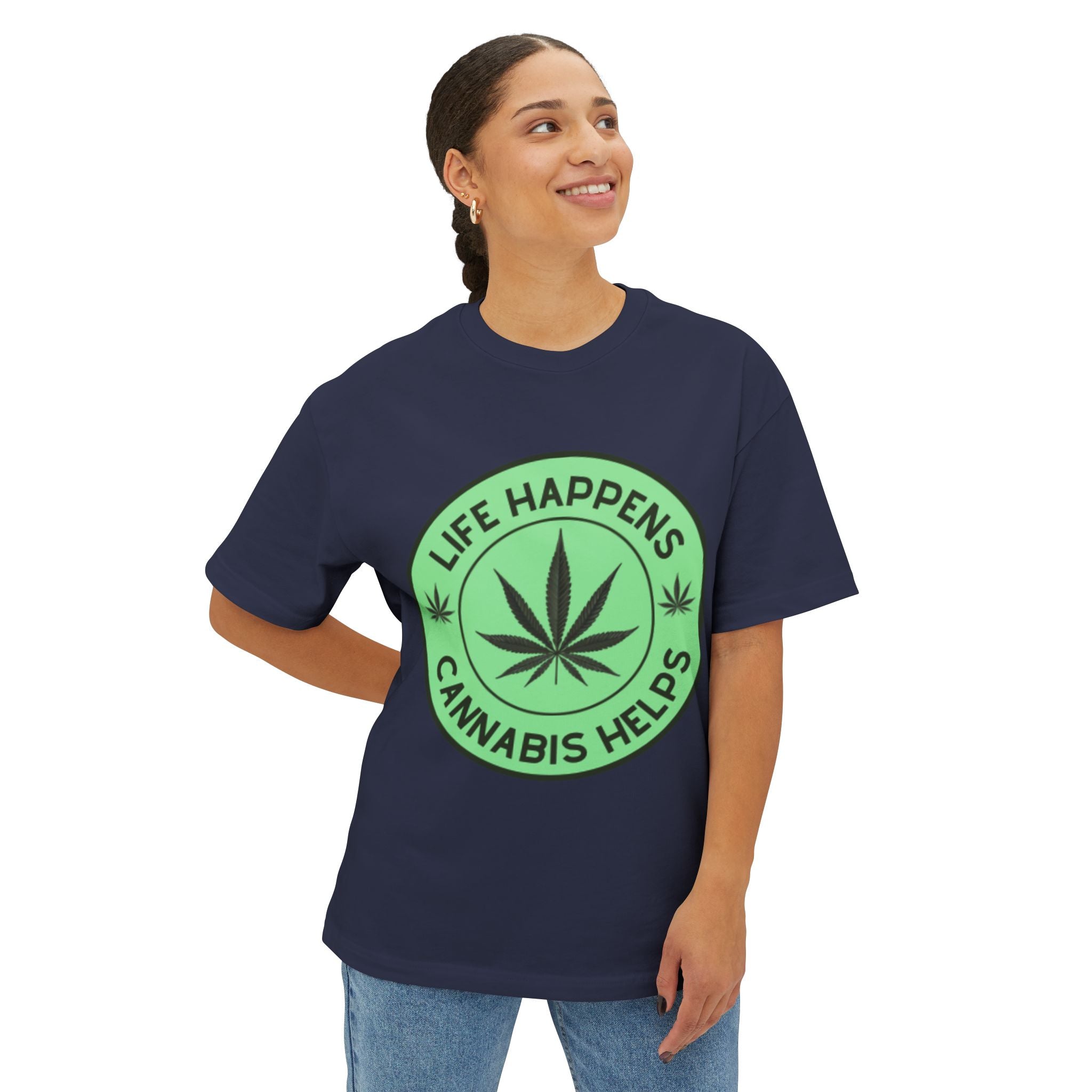 Cannabis Helps Tee — "Life Happens" Marijuana Leaf Graphic T-Shirt
